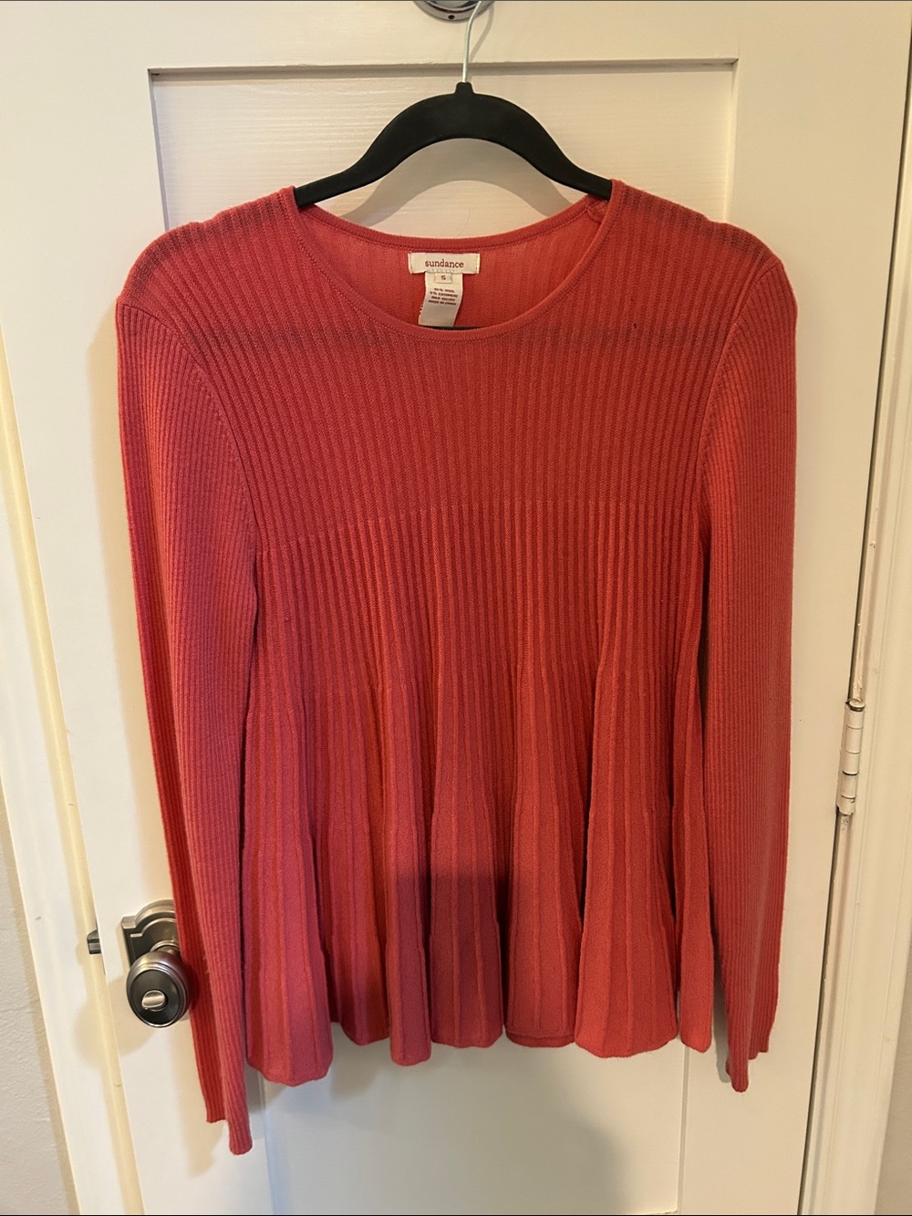 Sundance Coral Ribbed Long-Sleeve Peplum Sweater
